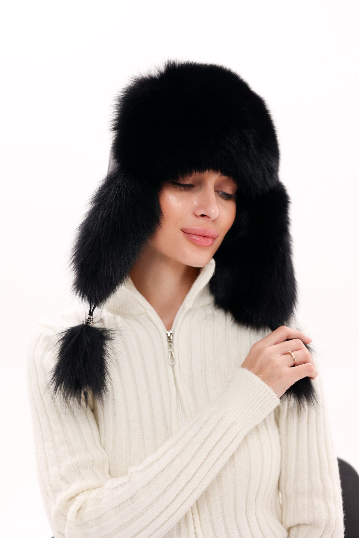 Genuine Polar Fox Fur Genuine Leather Hat
