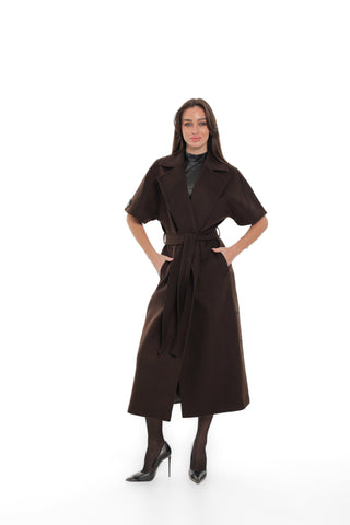Evelyn Structured Short-Sleeve Coat in Chocolate