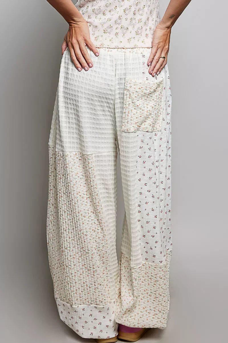 POL Patchwork Mixed Knit Wide Leg Pants - Glamourous Grace