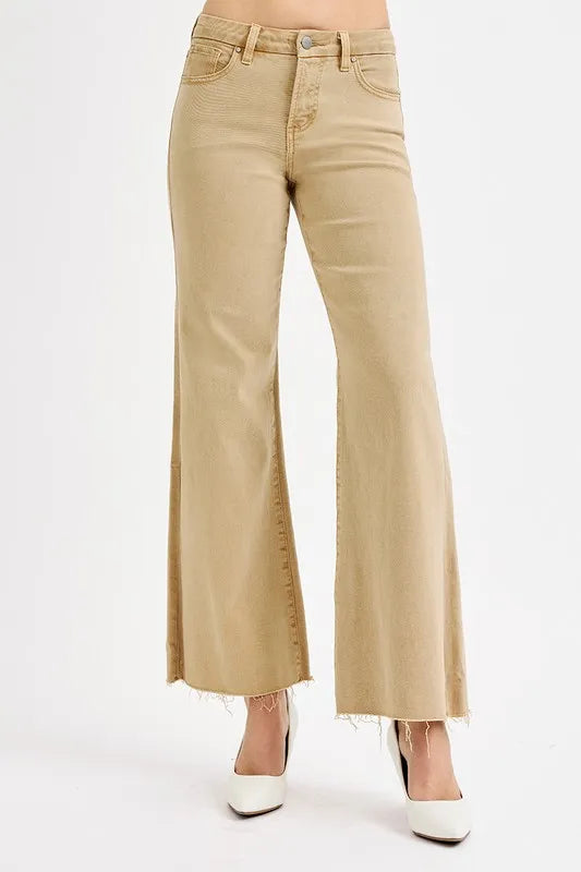 RISEN Raw Hem Wide Leg Jeans