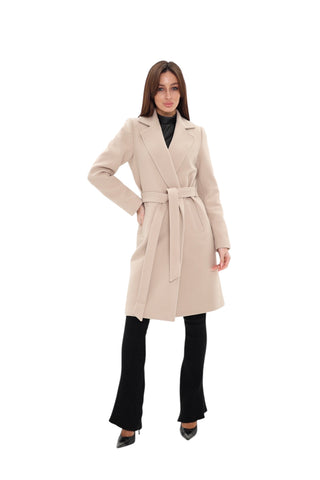 Windsor Classic Wraparound Cashmere Blend Overcoat in Nude