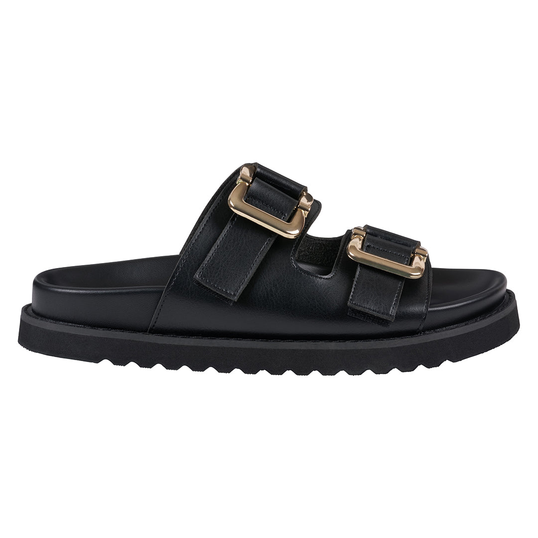 Women's Juno Black Slide Footbed Sandals - Glamourous Grace