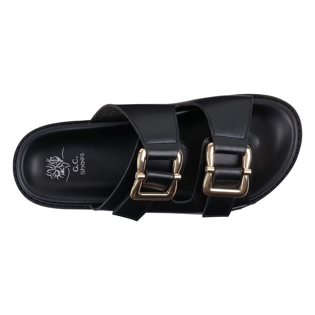 Women's Juno Black Slide Footbed Sandals - Glamourous Grace