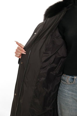 Riley Genuine Fur Trim Down Fill Coat in Black