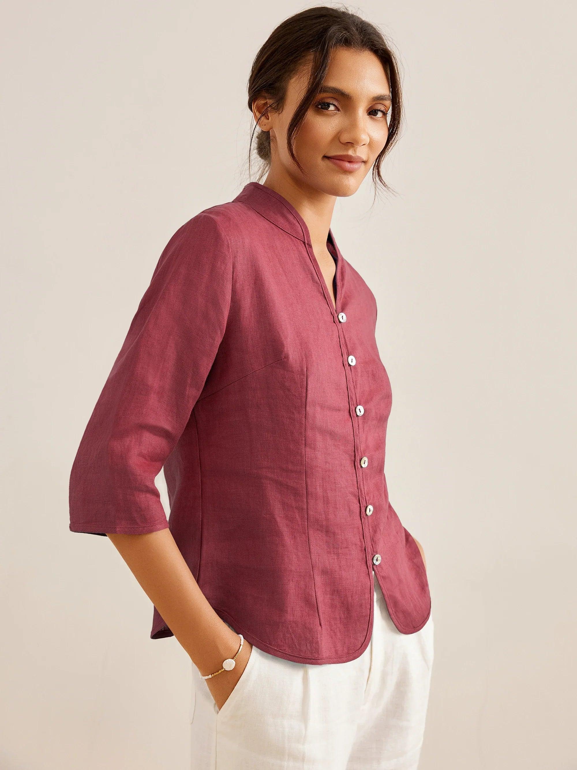 100% Linen Hand Button Fitted Jacket AMELIA - Glamourous Grace