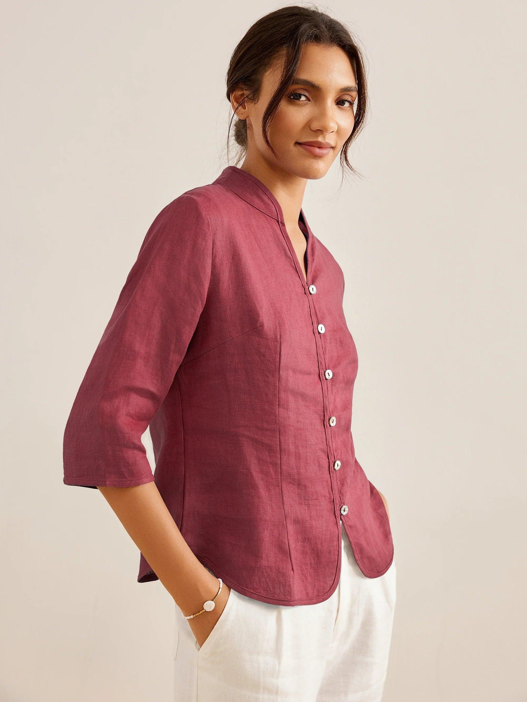 100% Linen Hand Button Fitted Jacket AMELIA - Glamourous Grace