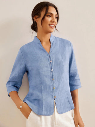 100% Linen Hand Button Fitted Jacket AMELIA - Glamourous Grace