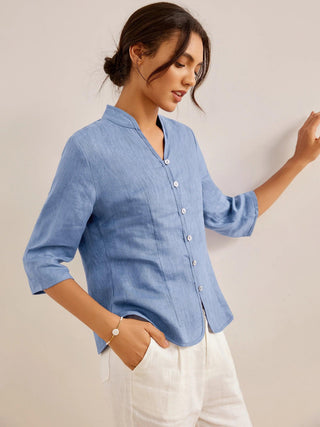100% Linen Hand Button Fitted Jacket AMELIA - Glamourous Grace