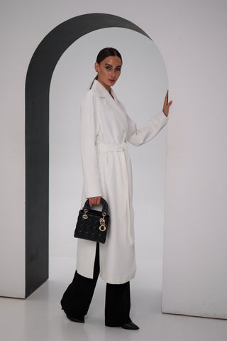 Cambridge Comfort Wraparound Wool Cashmere Coat in White