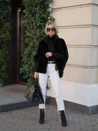 Genuine Scandinavian Mink Fur Poncho in Black
