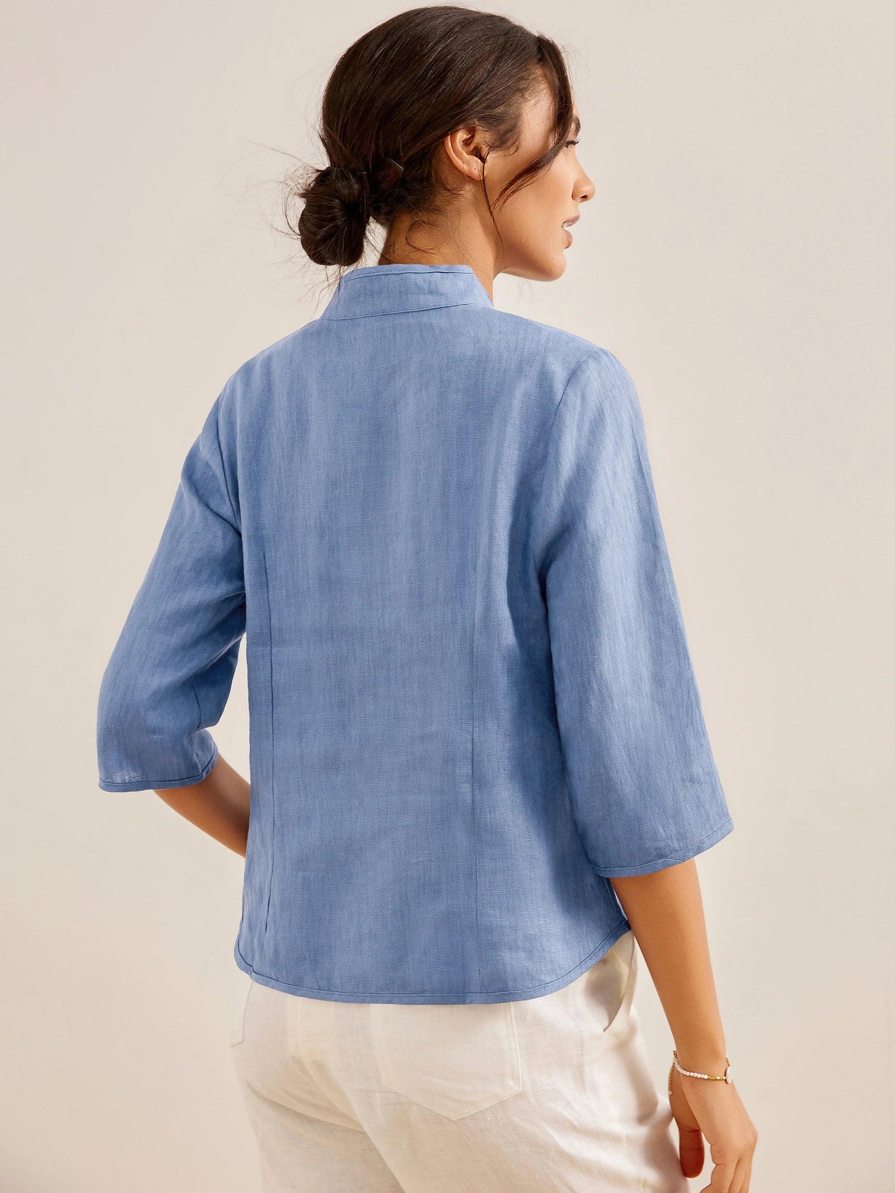 100% Linen Hand Button Fitted Jacket AMELIA - Glamourous Grace