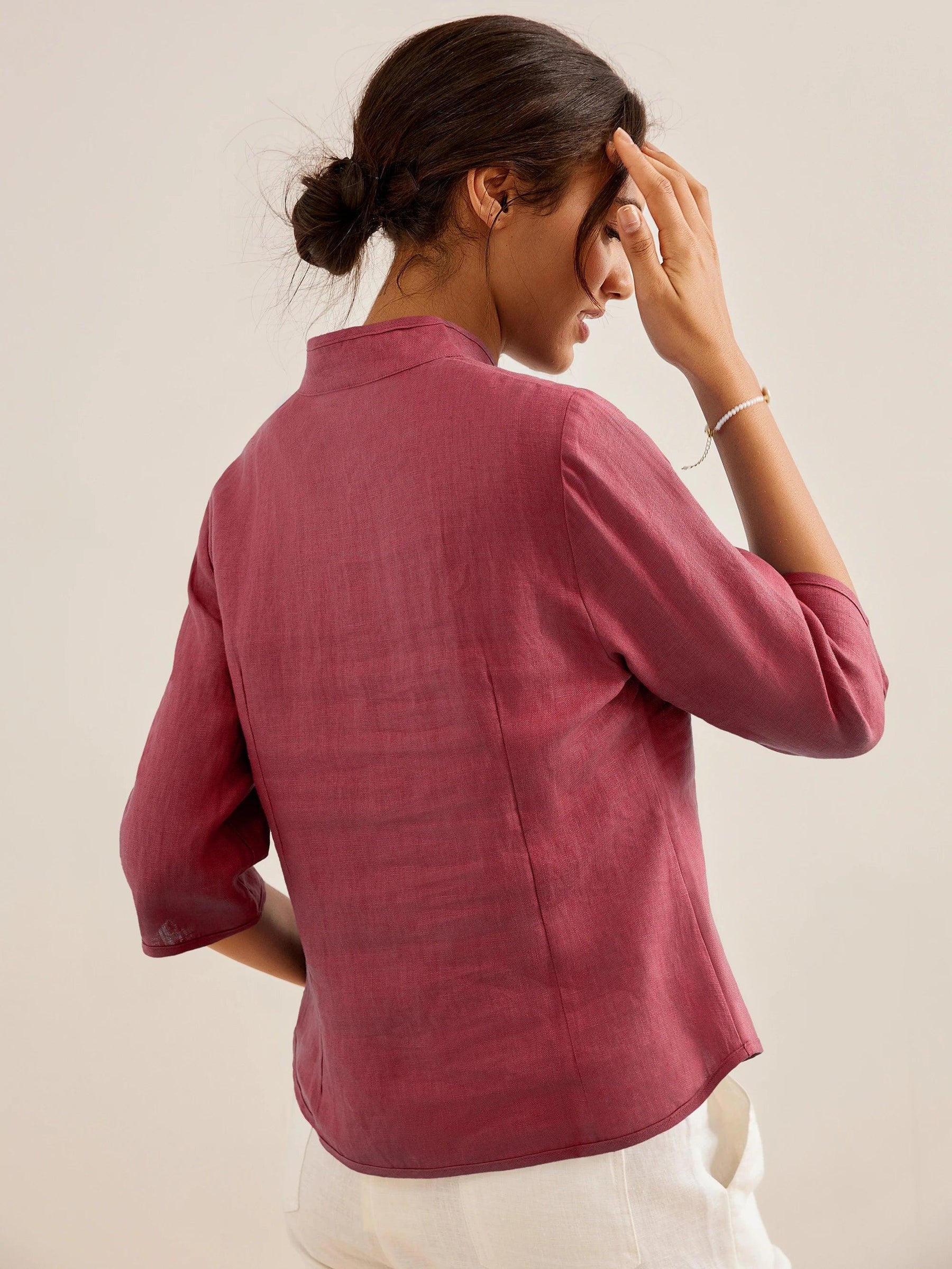 100% Linen Hand Button Fitted Jacket AMELIA - Glamourous Grace