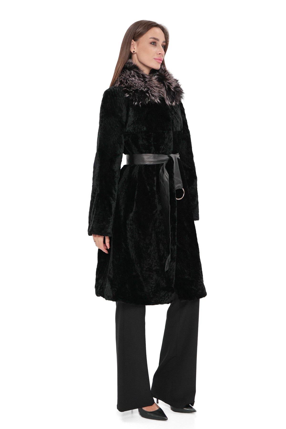 Genuine Astrakhan Silver Fox Trim Coat