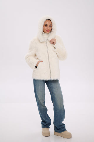 Reversible Hooded Wool Blend Jacket