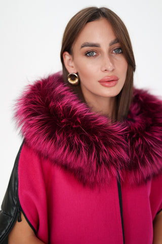 Saga®Furs Silver Fox Wool Alpaca Poncho Vest in Fuchsia