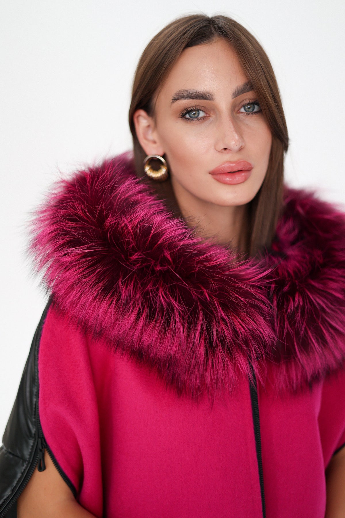 Saga®Furs Silver Fox Wool Alpaca Poncho Vest in Fuchsia