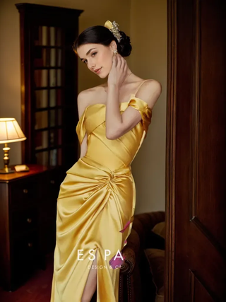 Golden Hour Off-the-Shoulder Satin Ball Gown Evening Dress - Glamourous Grace