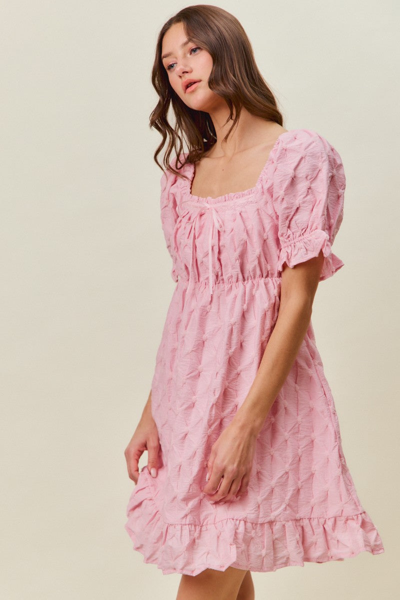 SO ME Texture Woven Ruching On Bust Mini Dress in Pink - Glamourous Grace