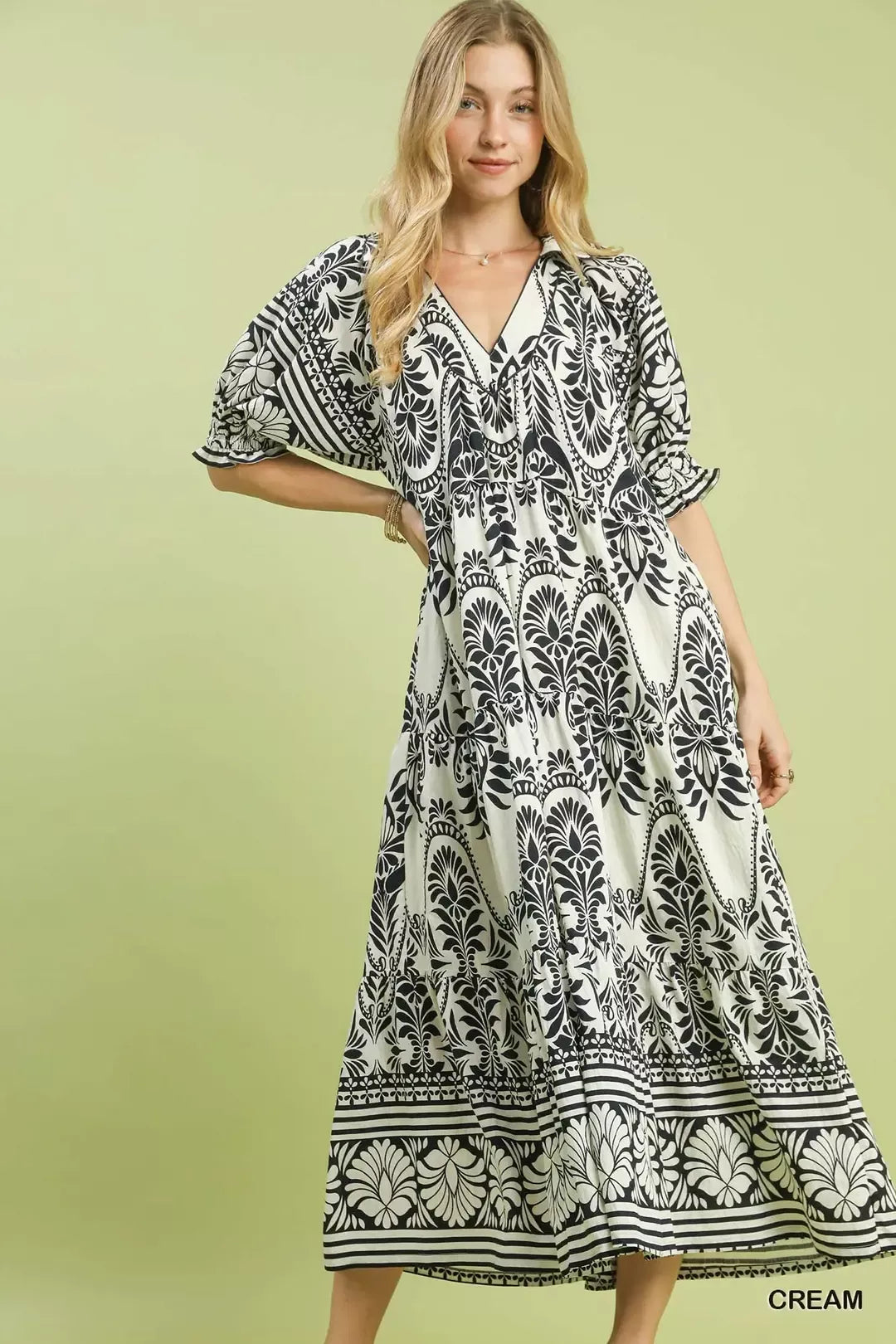 Umgee Two tone Border Print Midi Dress - Glamourous Grace