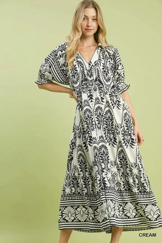 Umgee Two tone Border Print Midi Dress - Glamourous Grace