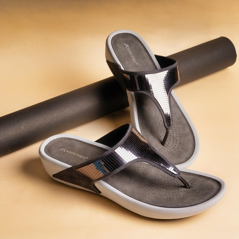 Paloma- Grey Thong Slip-Ons - Glamourous Grace
