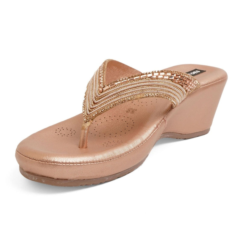 Bexley- Rose Gold Thong Wedges - Glamourous Grace