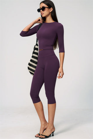 The Natalia Half-Sleeve Top Capri Leggings 2-Piece Set