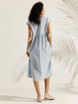 LINTICO Joan linen maxi dress with cap sleeves, washed fabric, and a relaxed fit, perfect for casual summer wear.