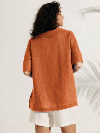 Linen V Neck Short Sleeve Shirt SIERRA - Glamourous Grace