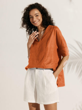 Linen V Neck Short Sleeve Shirt SIERRA - Glamourous Grace