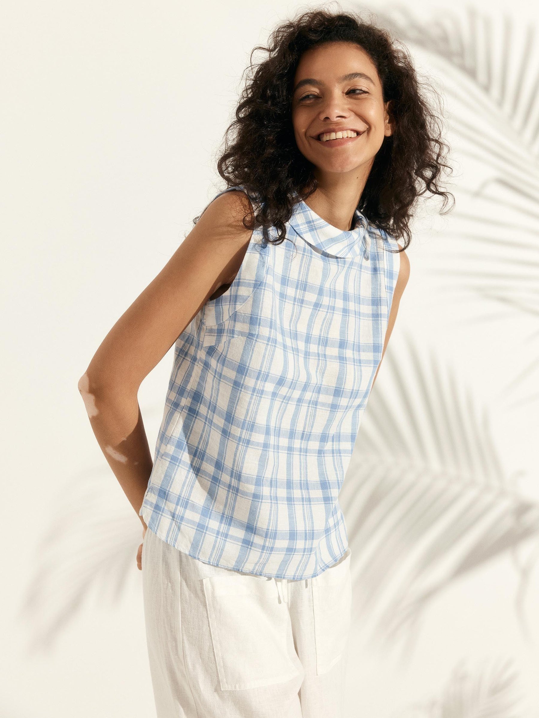 100% Linen Draped Collar Tank Top JACQUELINE - Glamourous Grace