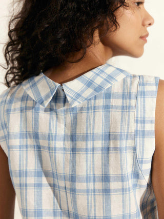 LINTICO Jacqueline linen tank top with draped collar, sleeveless design, lightweight and breathable for casual wear.
