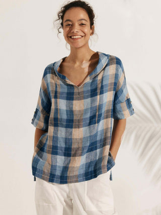 Linen V Neck Short Sleeve Shirt SIERRA - Glamourous Grace
