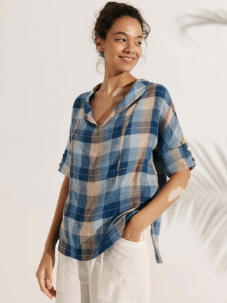 Linen V Neck Short Sleeve Shirt SIERRA - Glamourous Grace