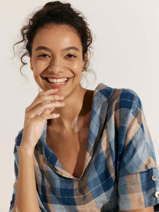 Linen V Neck Short Sleeve Shirt SIERRA - Glamourous Grace