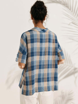 Linen V Neck Short Sleeve Shirt SIERRA - Glamourous Grace