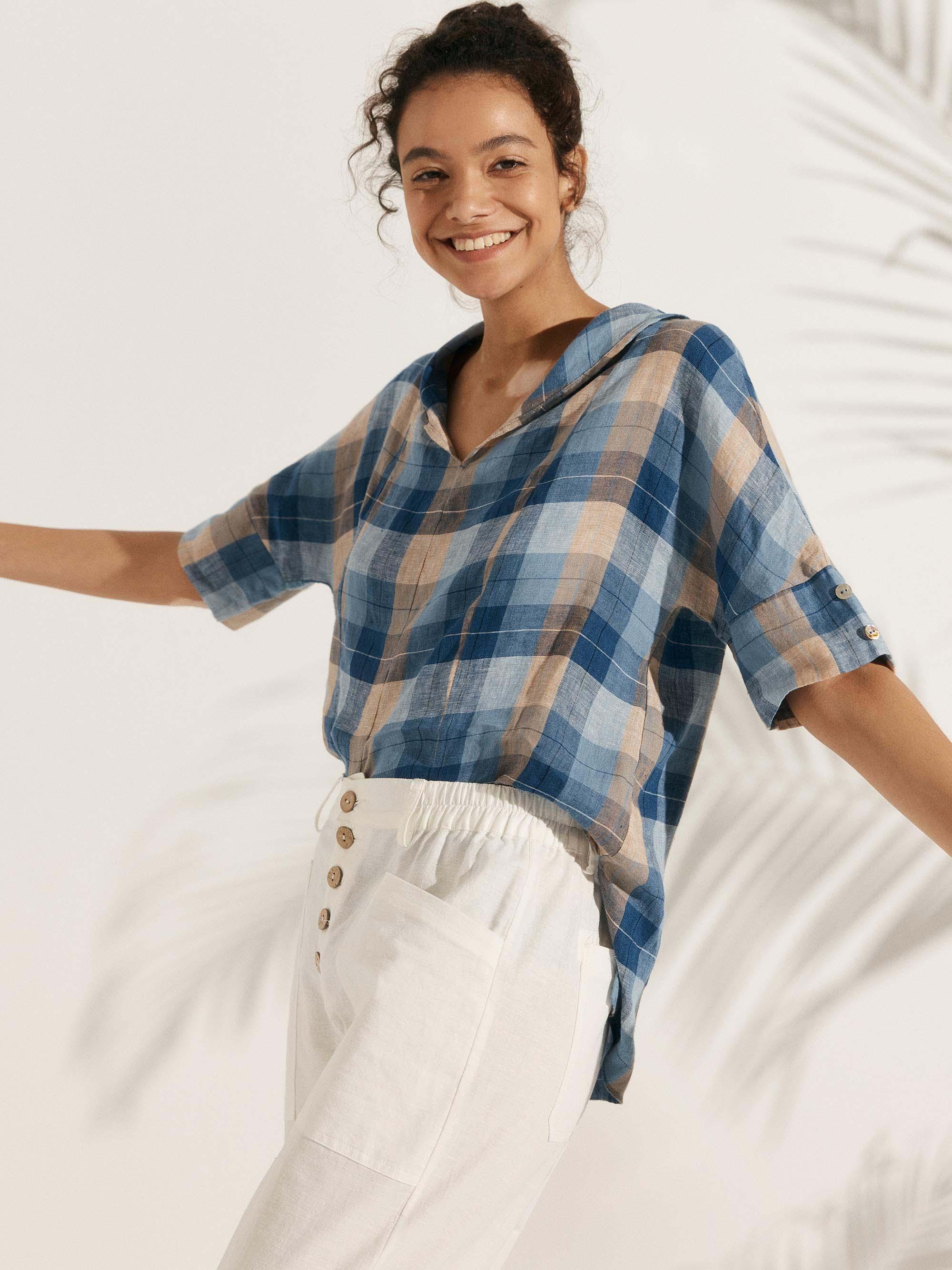 Linen V Neck Short Sleeve Shirt SIERRA - Glamourous Grace