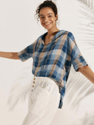 Linen V Neck Short Sleeve Shirt SIERRA - Glamourous Grace
