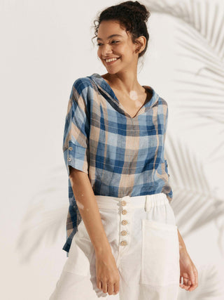 Linen V Neck Short Sleeve Shirt SIERRA - Glamourous Grace