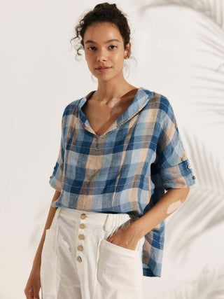 Linen V Neck Short Sleeve Shirt SIERRA - Glamourous Grace