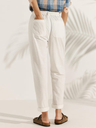 LINTICO Linen Simple Button Fly Trousers in beige, lightweight linen blend bottoms with front buttons and relaxed fit.