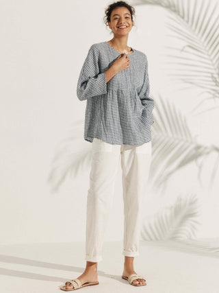 Linen Checked Long-Sleeved Top CAROLINE - Glamourous Grace