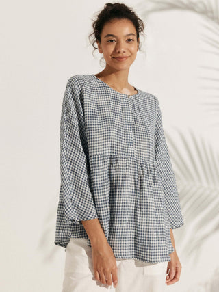 Linen Checked Long-Sleeved Top CAROLINE - Glamourous Grace