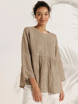 Linen Checked Long-Sleeved Top CAROLINE - Glamourous Grace
