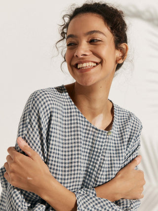 Linen Checked Long-Sleeved Top CAROLINE - Glamourous Grace