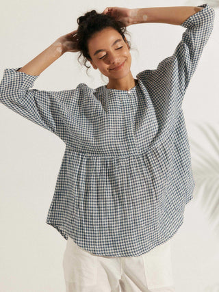 Linen Checked Long-Sleeved Top CAROLINE - Glamourous Grace