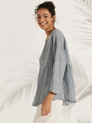 Linen Checked Long-Sleeved Top CAROLINE - Glamourous Grace