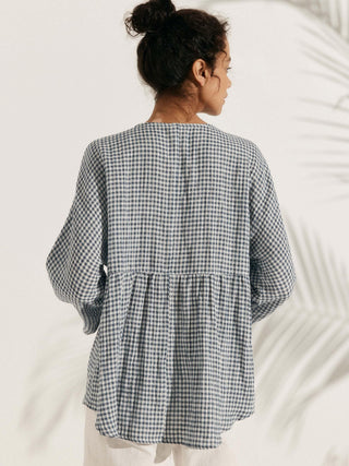Linen Checked Long-Sleeved Top CAROLINE - Glamourous Grace