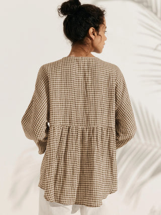 Linen Checked Long-Sleeved Top CAROLINE - Glamourous Grace