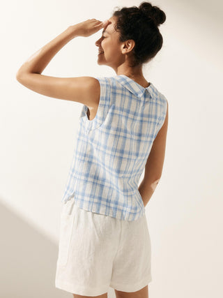 LINTICO Jacqueline linen tank top with draped collar, sleeveless design, lightweight and breathable fabric, casual stylish top.